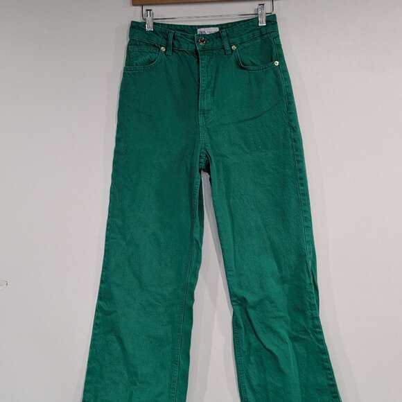 Zara Wide Leg Jeans Kelly Green Size 4 - Picture 2 of 4